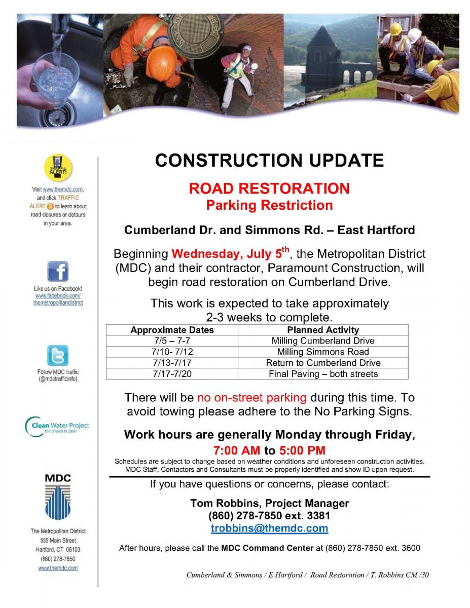 Construction Notes - Cumberland Drive &amp; Simmons Road