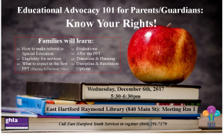 Educational Advocacy 101 at EH Raymond Library 12/6 5:30pm to 6:30pm