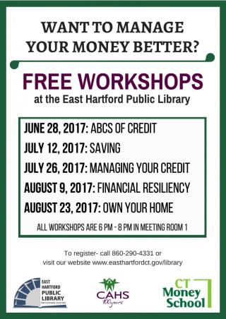 Free Money Management Workshops at the the East Hartford Public Library