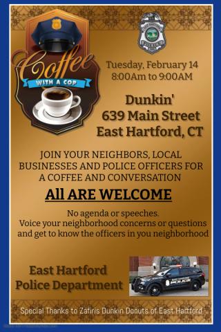 Join East Hartford Police Officers for "Coffee with a Cop"