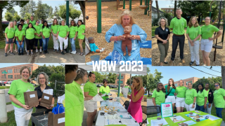 Collage of different activities on 2023 WBW with EH WIC Staff, DPH Director Laurence Burnsed and Amanda Garrity, PH Nurse