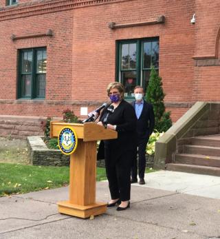 mayor leclerc at the library grant announcement 