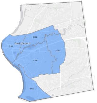 East Hartford Opportunity Zone Nominations (in Blue)