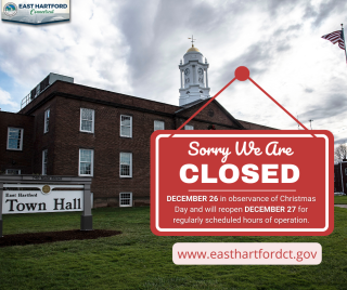 Town of East Hartford Offices Closed for Christmas Day