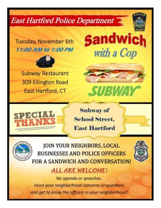 Sandwich with a Cop, Tuesday, November 6, 2018