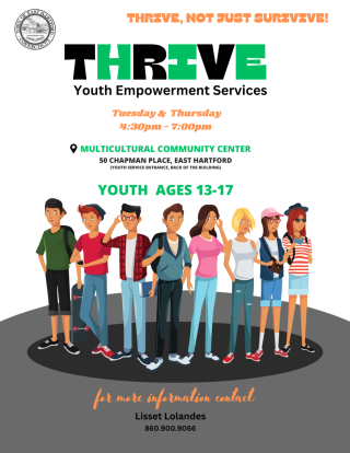 THRIVE group flyer. All the information is in text below.