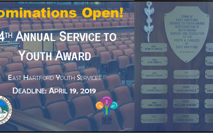 Nominations for the 2019 Service to Youth Award are now being excepted.  