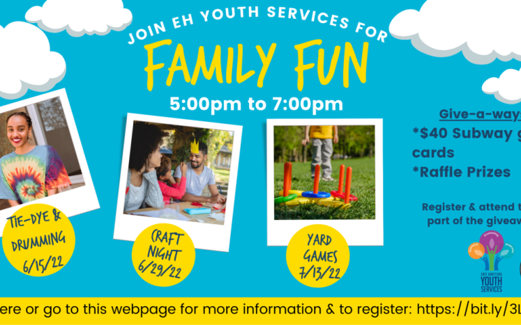 Family Fun Nights. Click here for more information and to register. 
