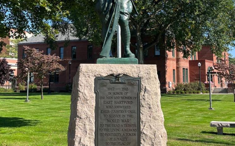 WW1 Memorial, "Ready" on the Raymond Library lawn