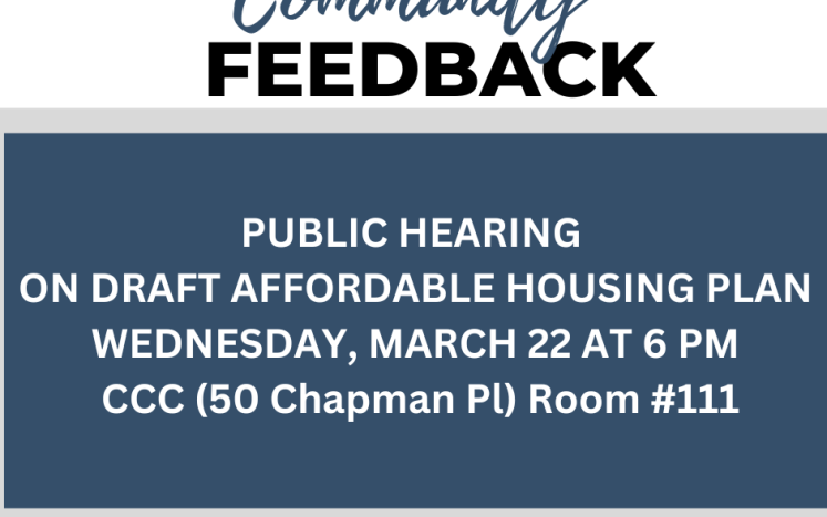 New Date Confirmed: Draft Affordable Housing Plan Presentation and Public Comment Session
