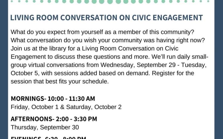 Living Room Conversations on Civic Engagement flyer