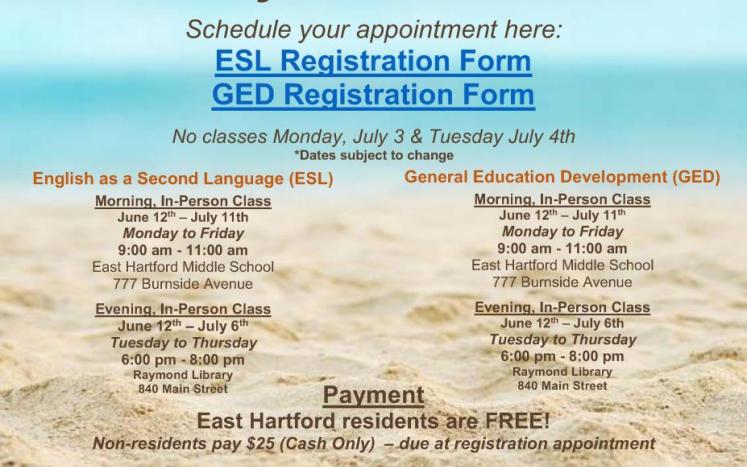 East Hartford Adult Education Summer Registration