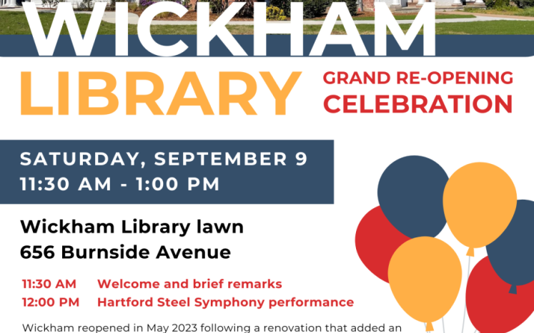MEDIA ADVISORY: Join us Saturday, September 9 from 11:30 AM – 1 PM  for the Wickham Memorial Library Grand Re-Opening Celebratio