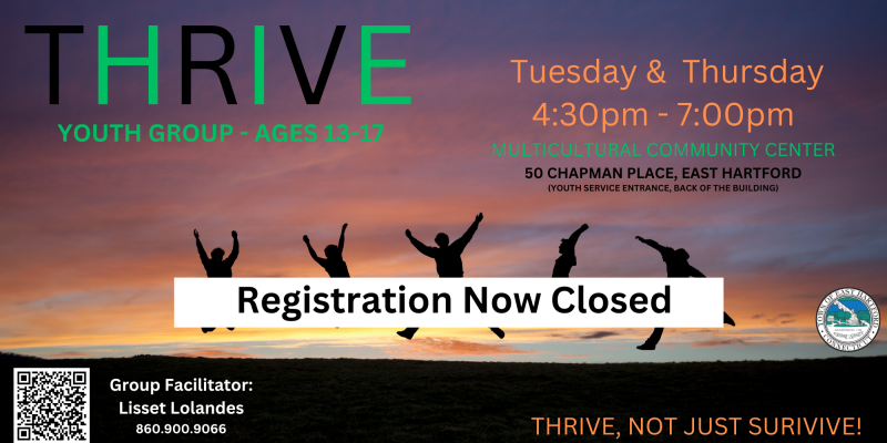 THRIVE group image with "Registration Now Closed" across the front. Click for all information and to register. 